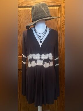 Vintage Boston Proper Tie Dye Hooded Tunic; Drk Gray & White W/Bell Sleeve; Sz M